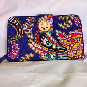 Vera Bradley RFID Turn Lock Wallet NWOT Floral Purple Silver Tone Closure